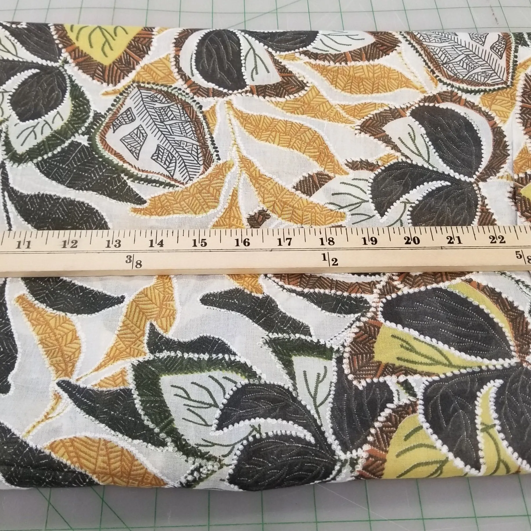 FABRIC SWATCH: Designer European Deadstock Apparel Cotton Foliage Dark Green and Mustard Voile Woven- SWATCH