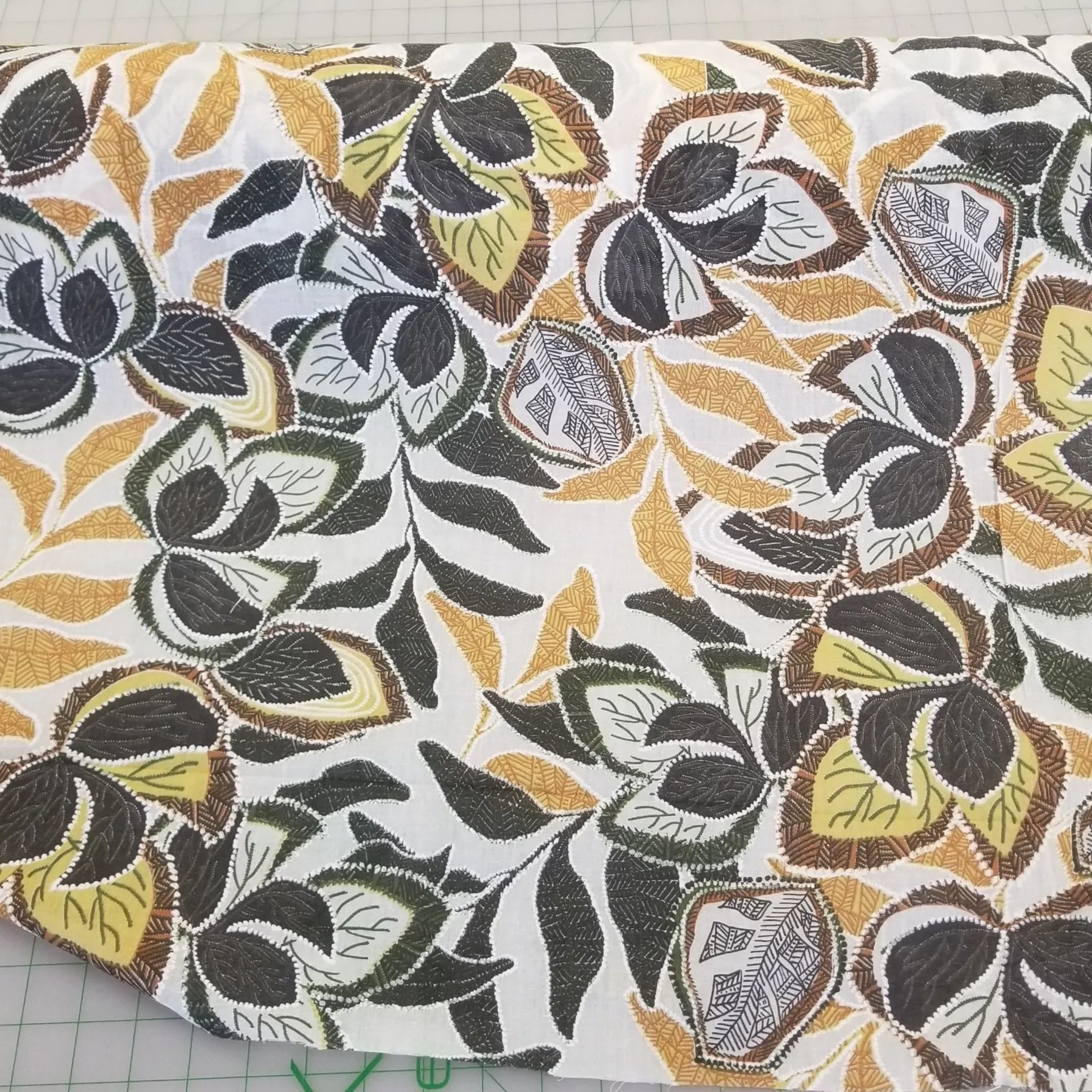 FABRIC SWATCH: Designer European Deadstock Apparel Cotton Foliage Dark Green and Mustard Voile Woven- SWATCH