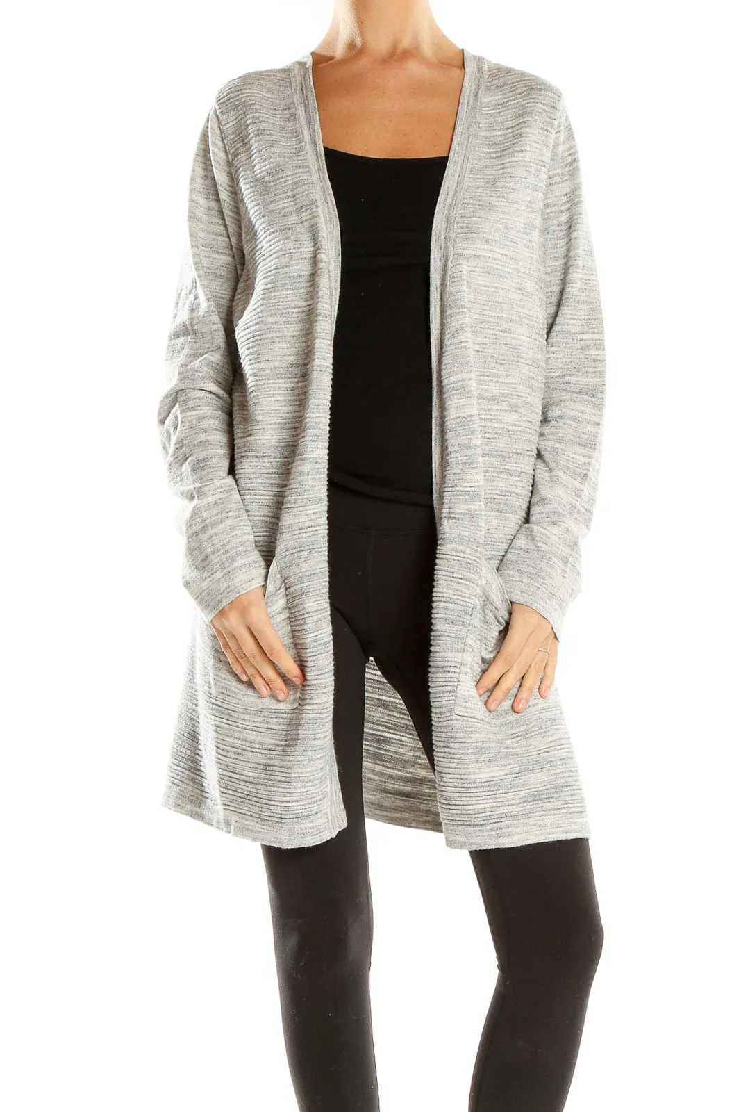 Gray Long Open Front Cardigan