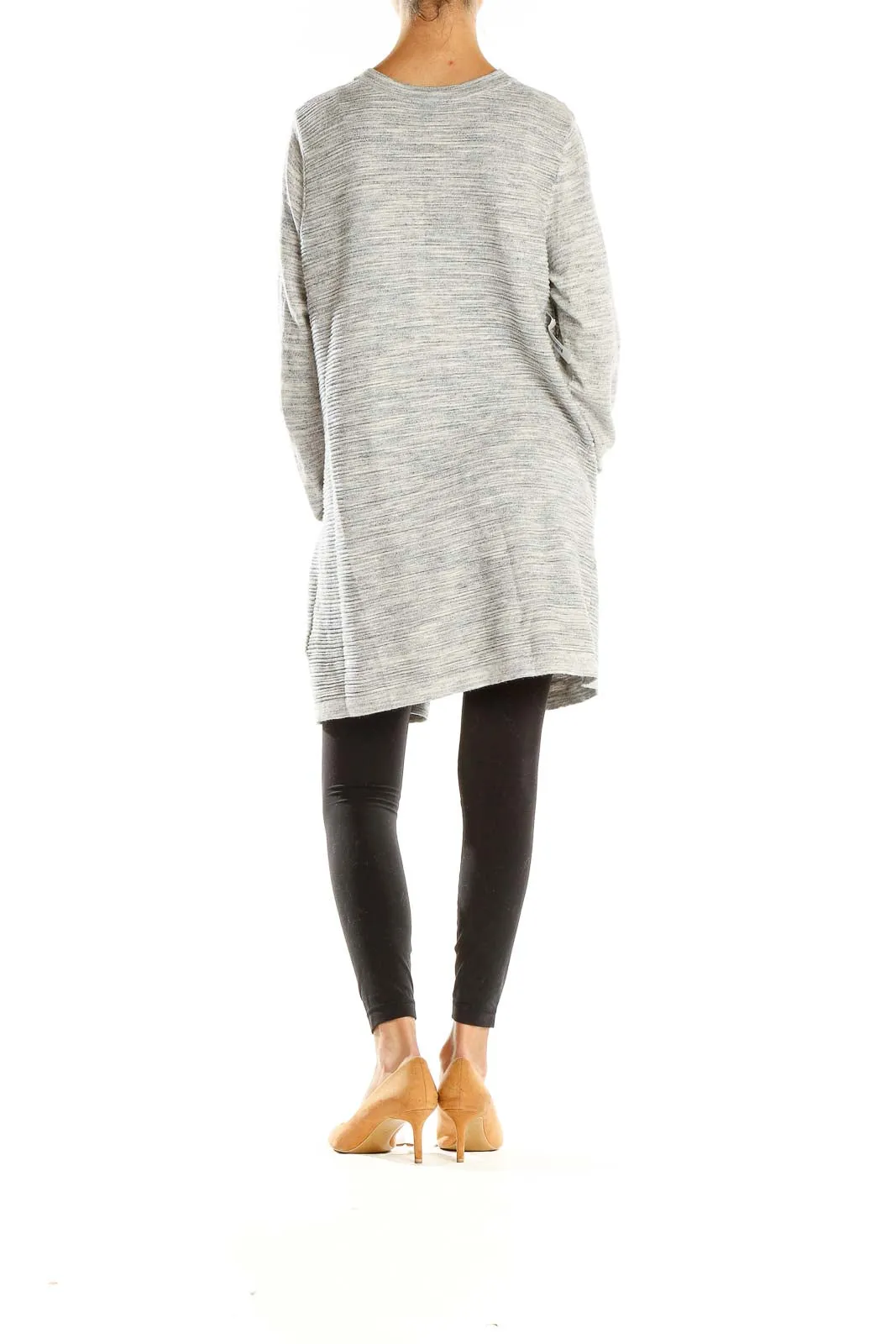 Gray Long Open Front Cardigan