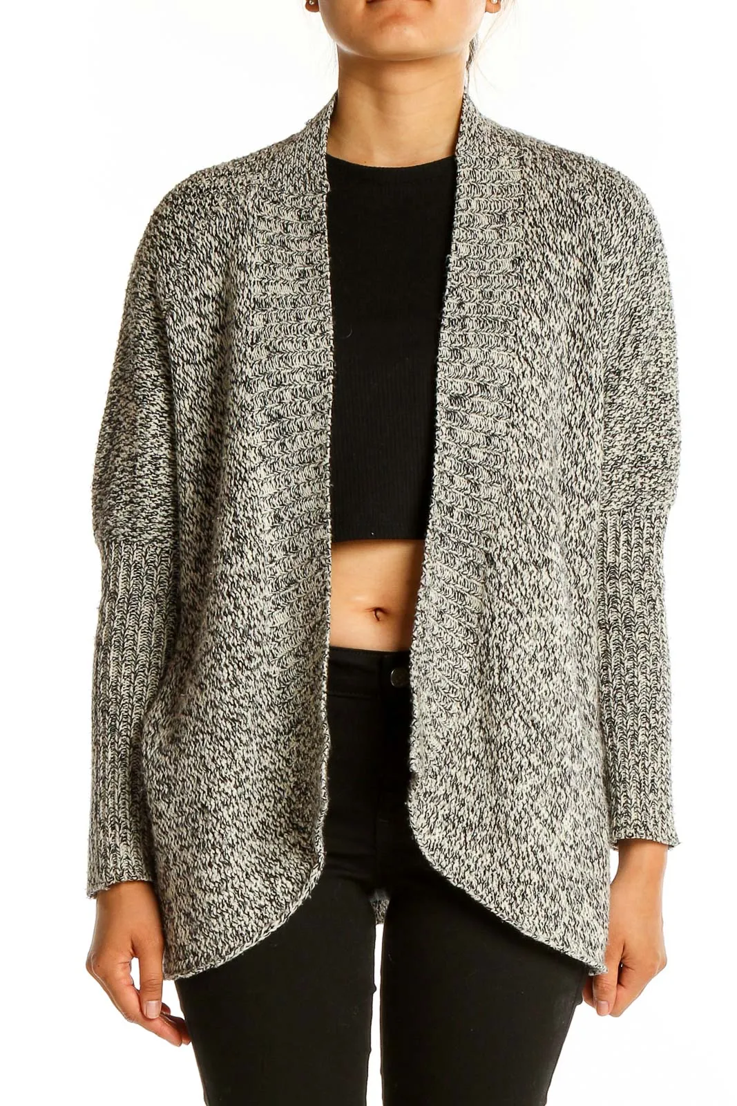 Gray Marled Open Front Cardigan