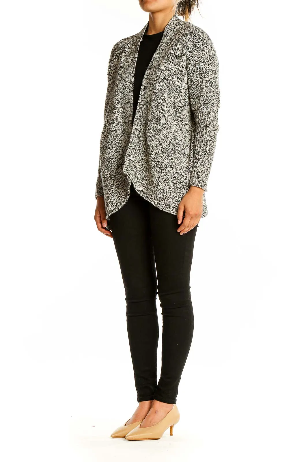 Gray Marled Open Front Cardigan