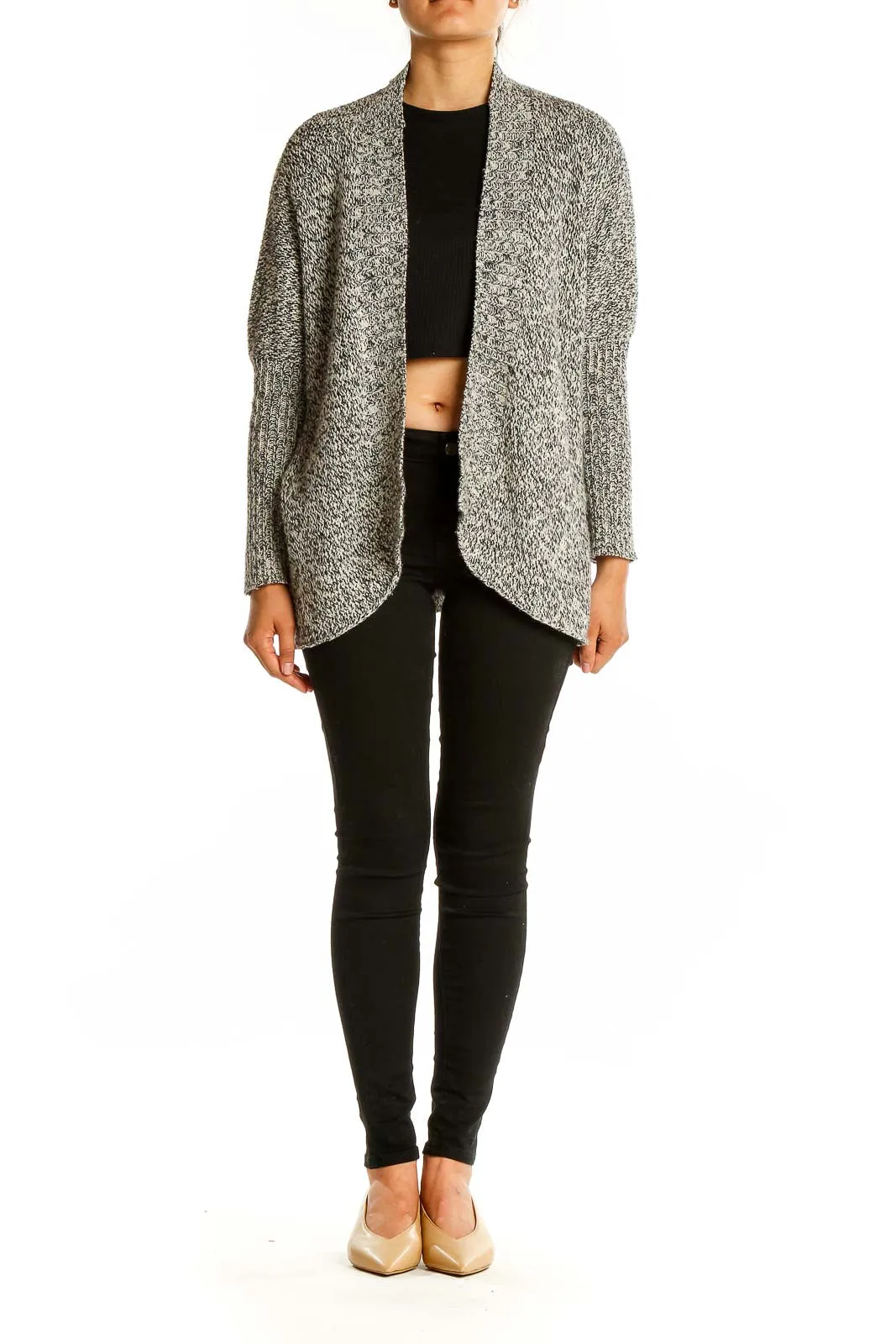 Gray Marled Open Front Cardigan