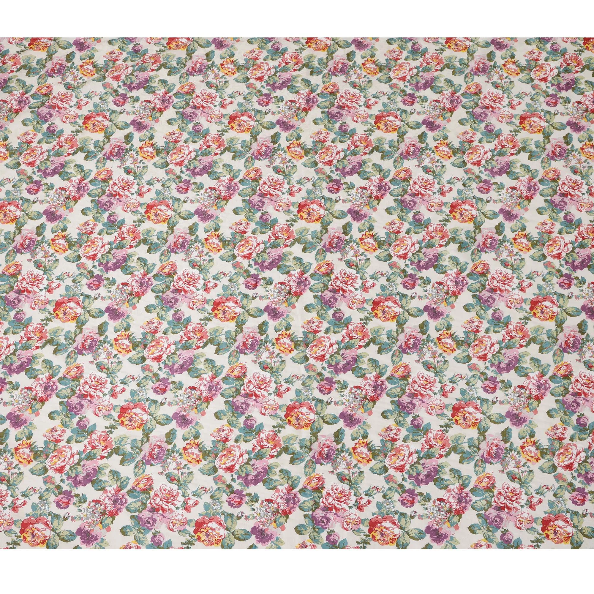 Ivory Japanese Cotton Voile Fabric, Vibrant Floral Print in Pink, Purple & Green, 110 cm Width-D20908