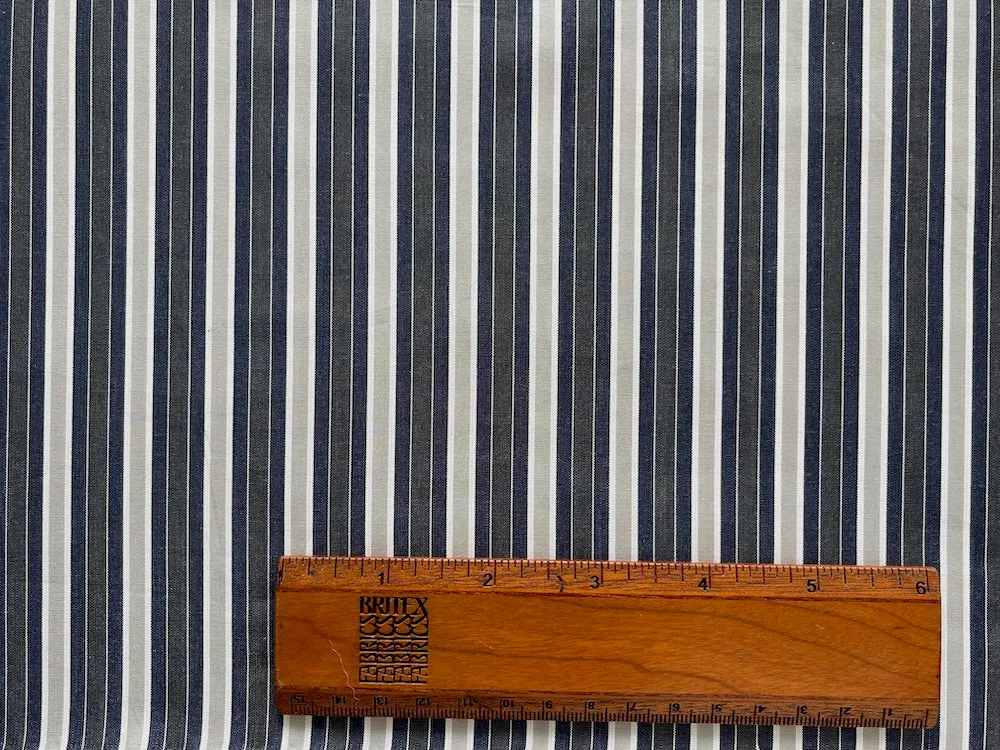 Kiton Luxury Walnut & Navy Striped Crisp Cotton Shirting (Made in Italy)