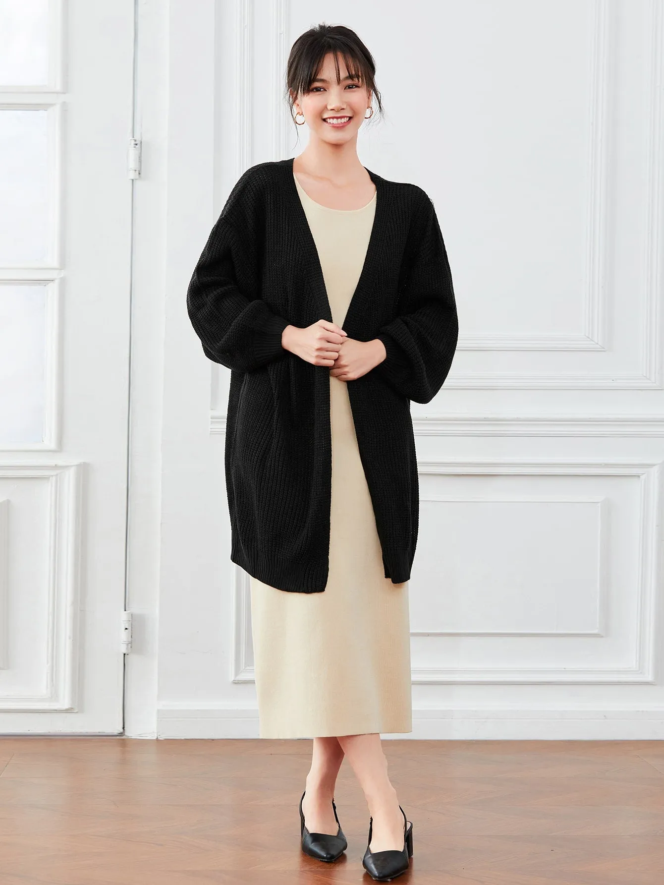 Lantern Sleeve Open Front Cardigan