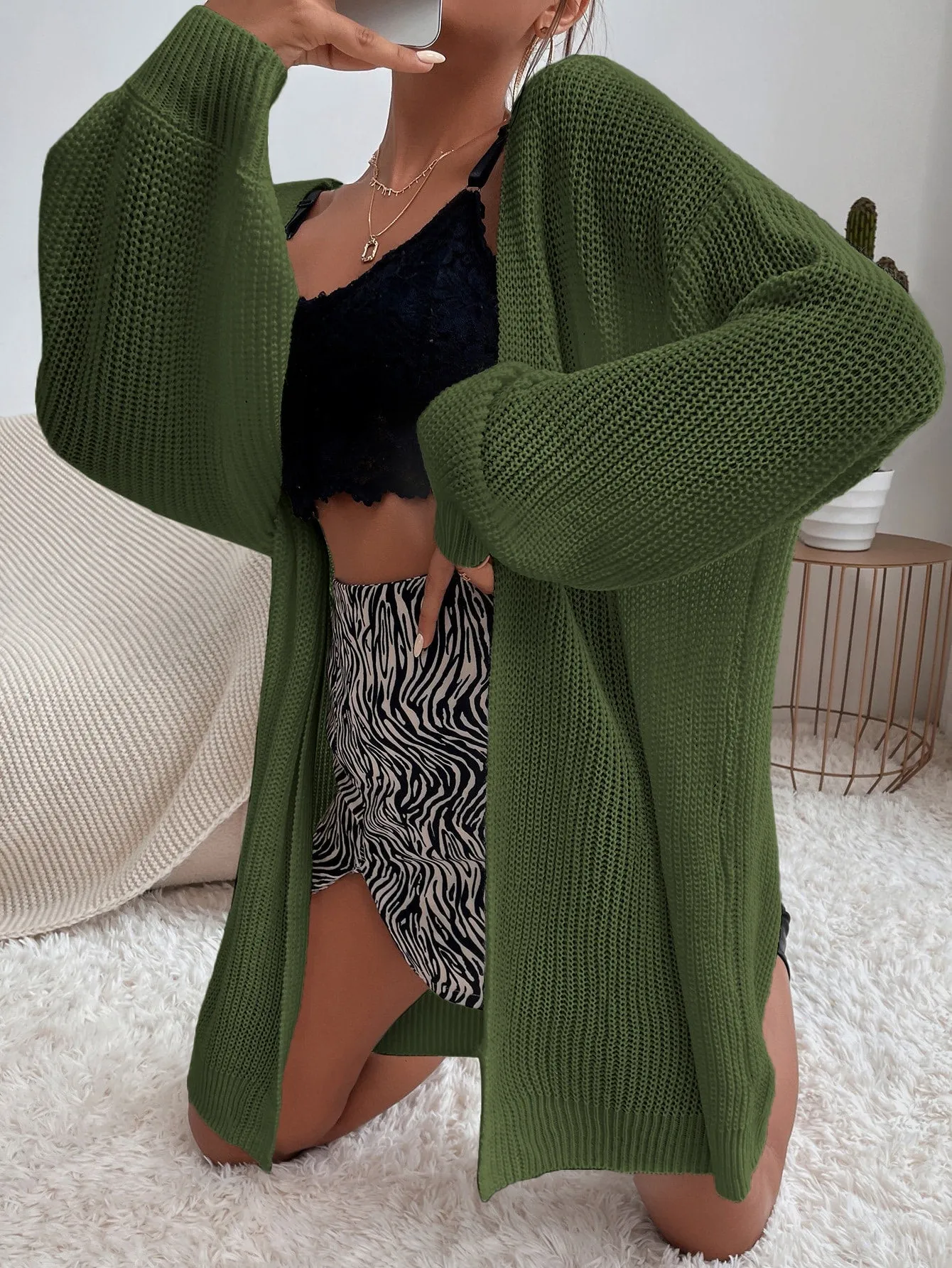 Lantern Sleeve Open Front Cardigan