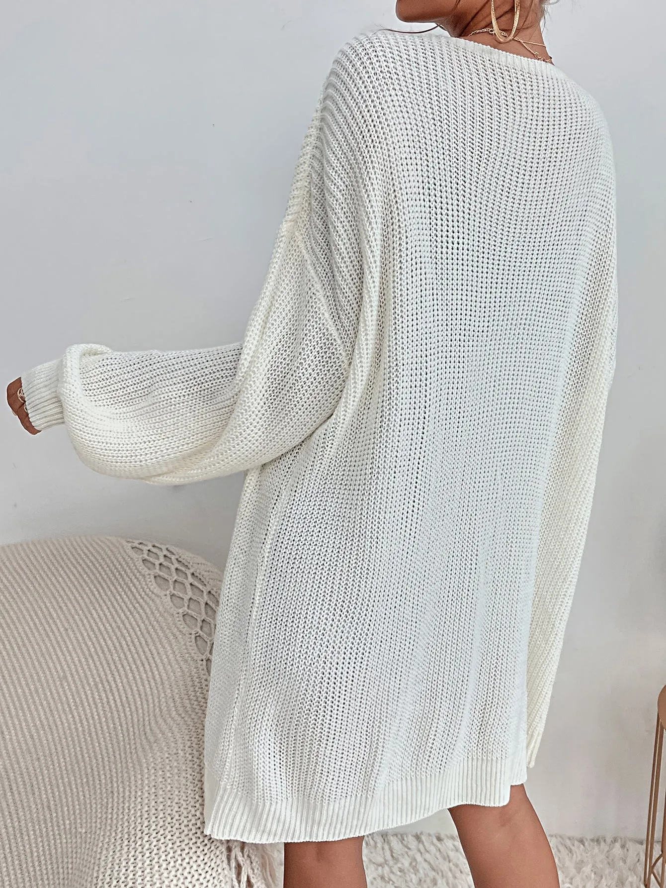 Lantern Sleeve Open Front Cardigan