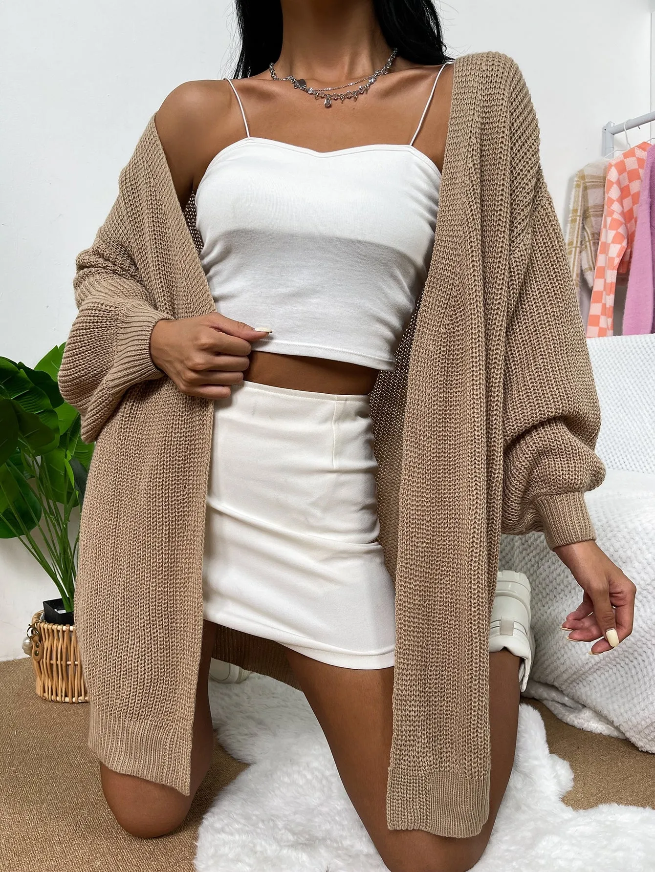 Lantern Sleeve Open Front Cardigan