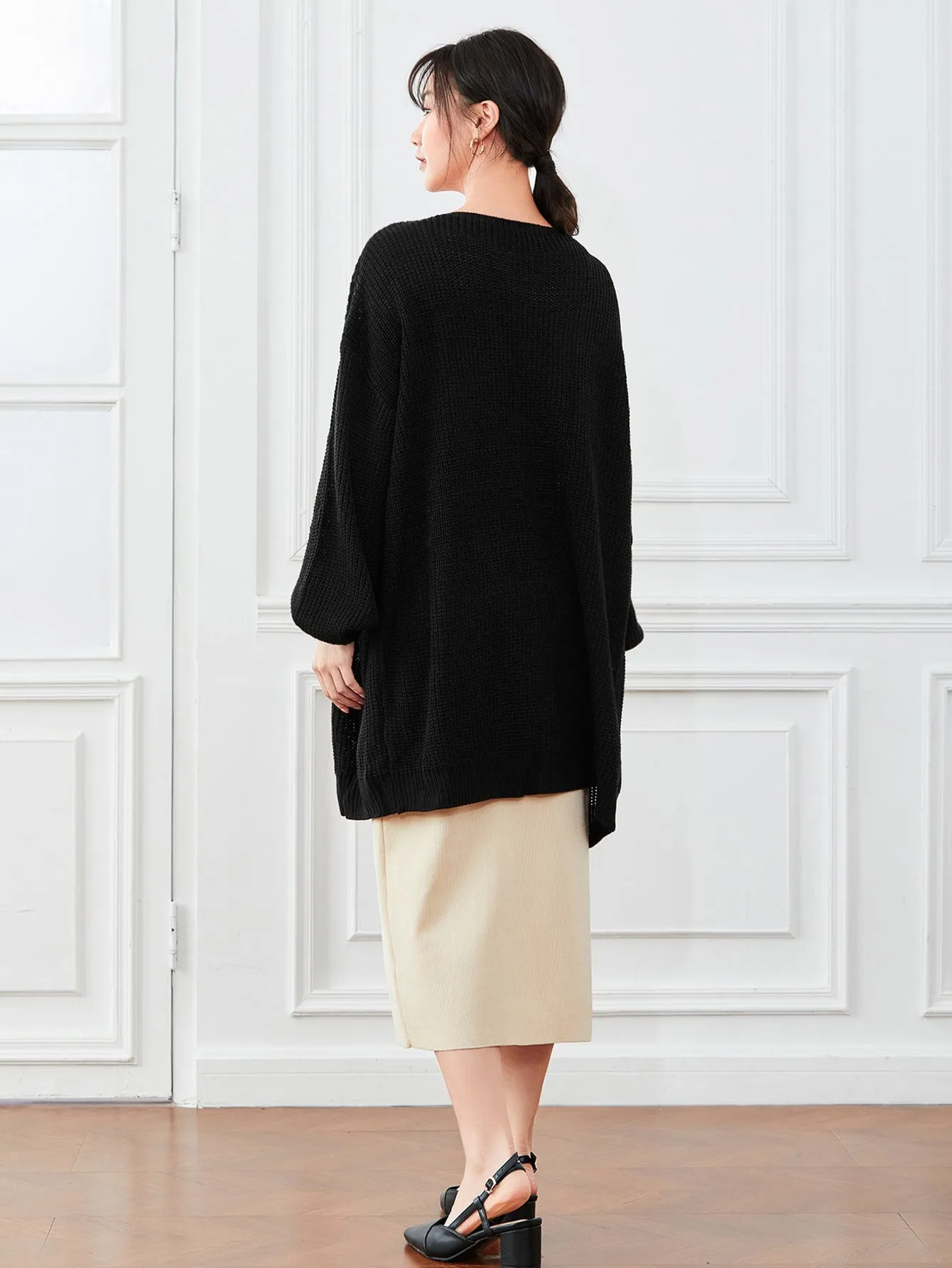 Lantern Sleeve Open Front Cardigan