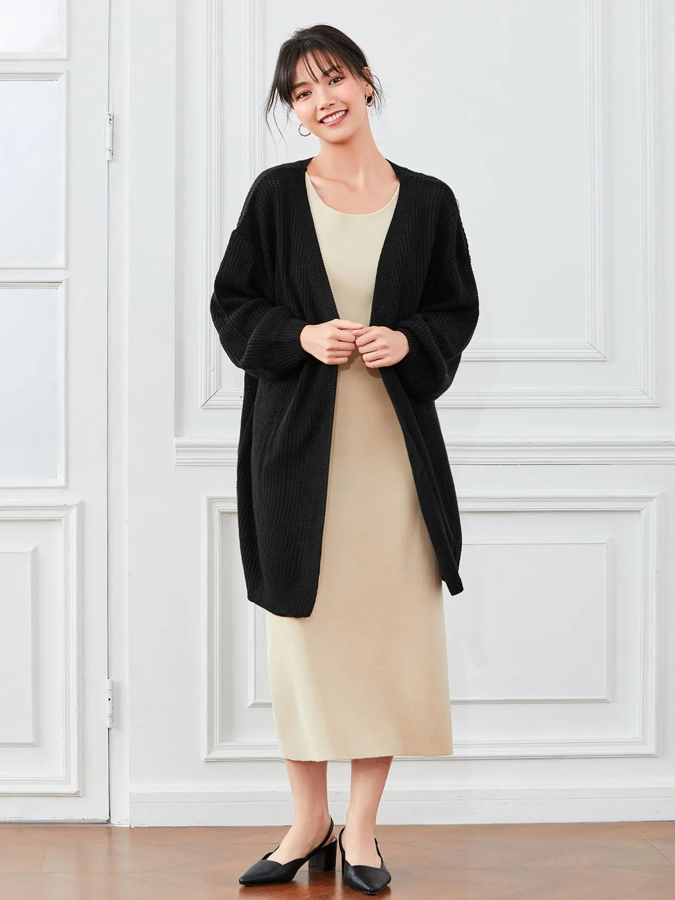 Lantern Sleeve Open Front Cardigan