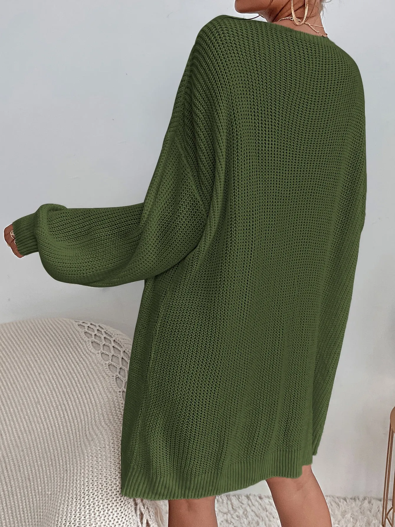 Lantern Sleeve Open Front Cardigan