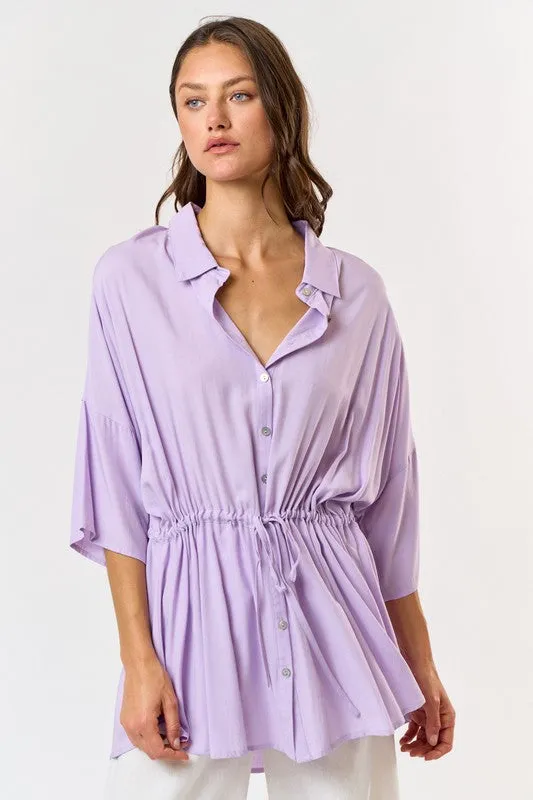 Lavender Button Up Collar Long Shirts