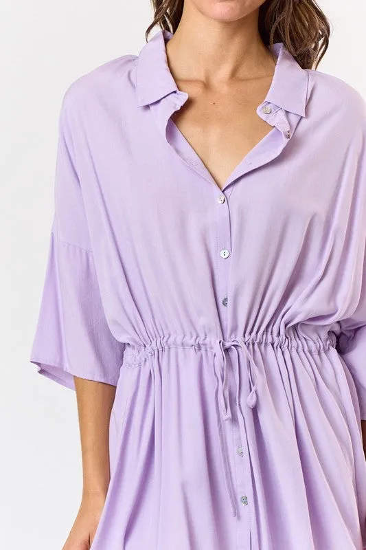 Lavender Button Up Collar Long Shirts