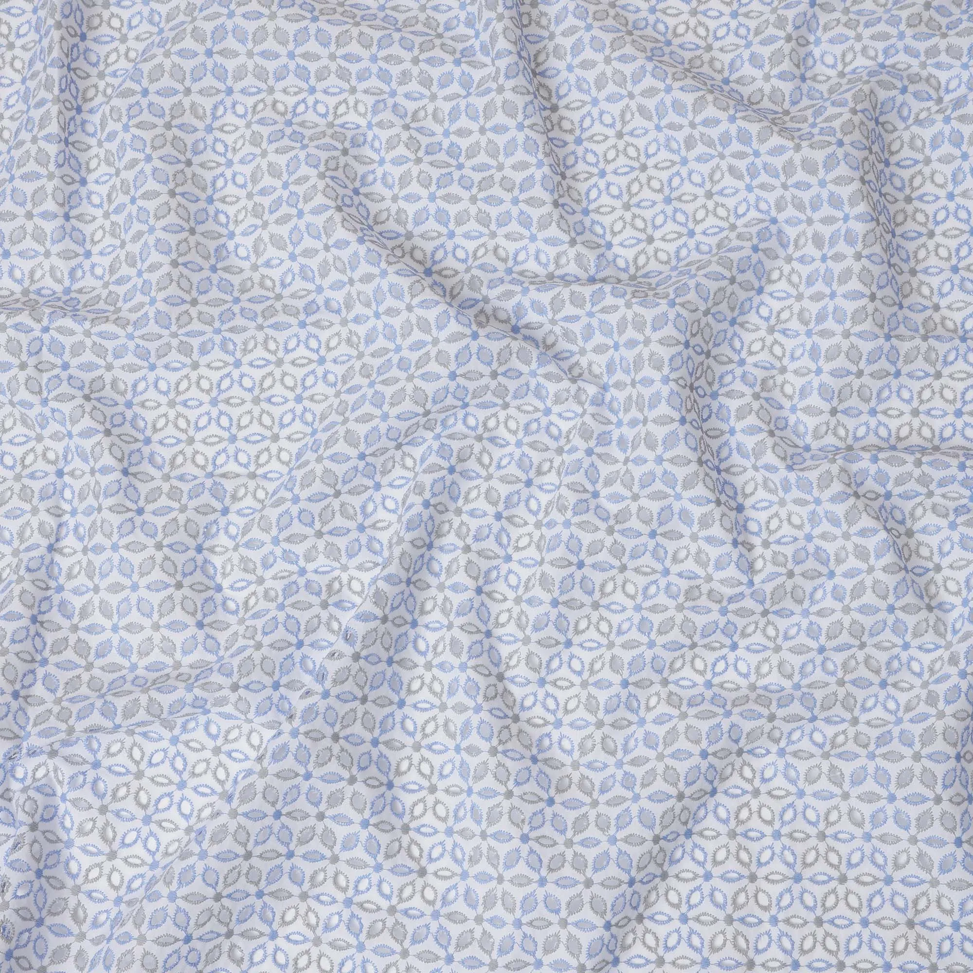 Light Blue Cotton Lawn Fabric with Geometric Embroidery, 110 cm Width-D20449