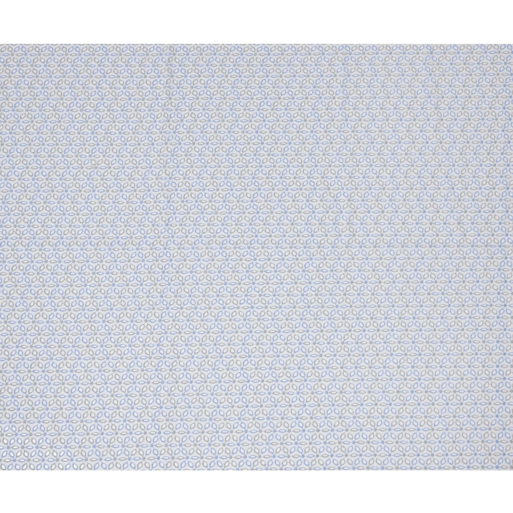 Light Blue Cotton Lawn Fabric with Geometric Embroidery, 110 cm Width-D20449