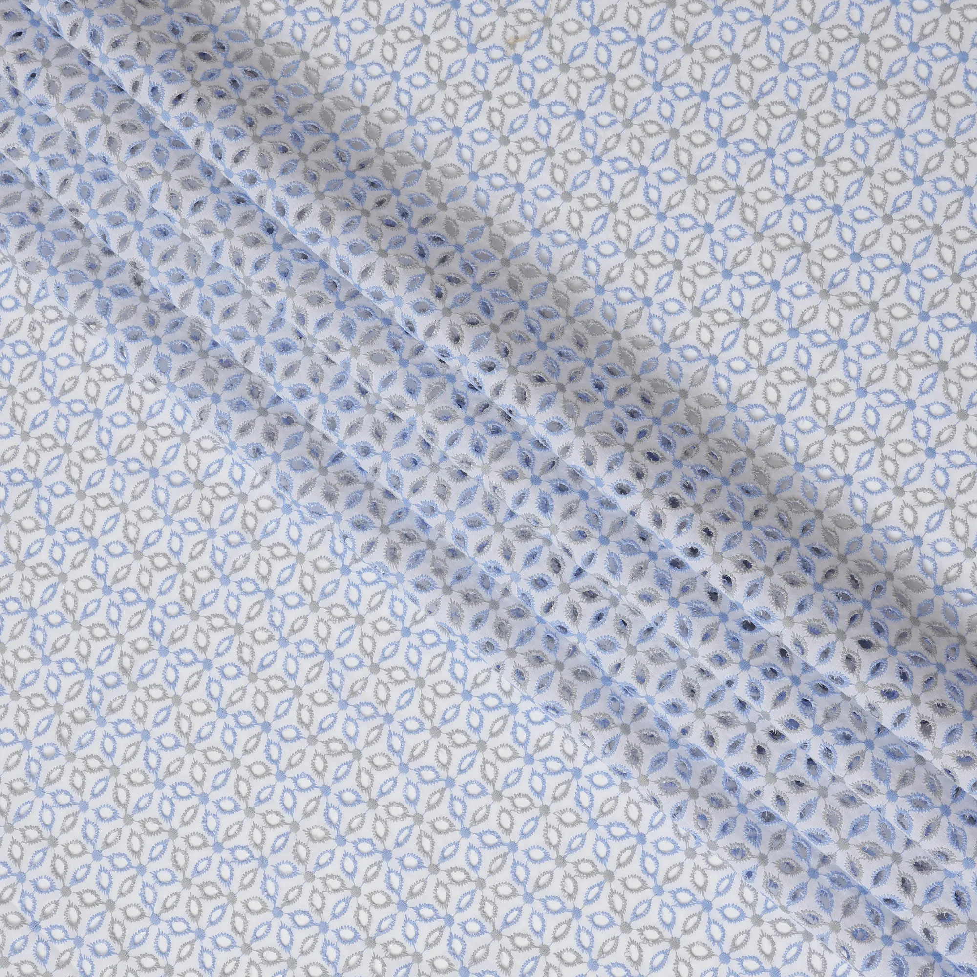 Light Blue Cotton Lawn Fabric with Geometric Embroidery, 110 cm Width-D20449