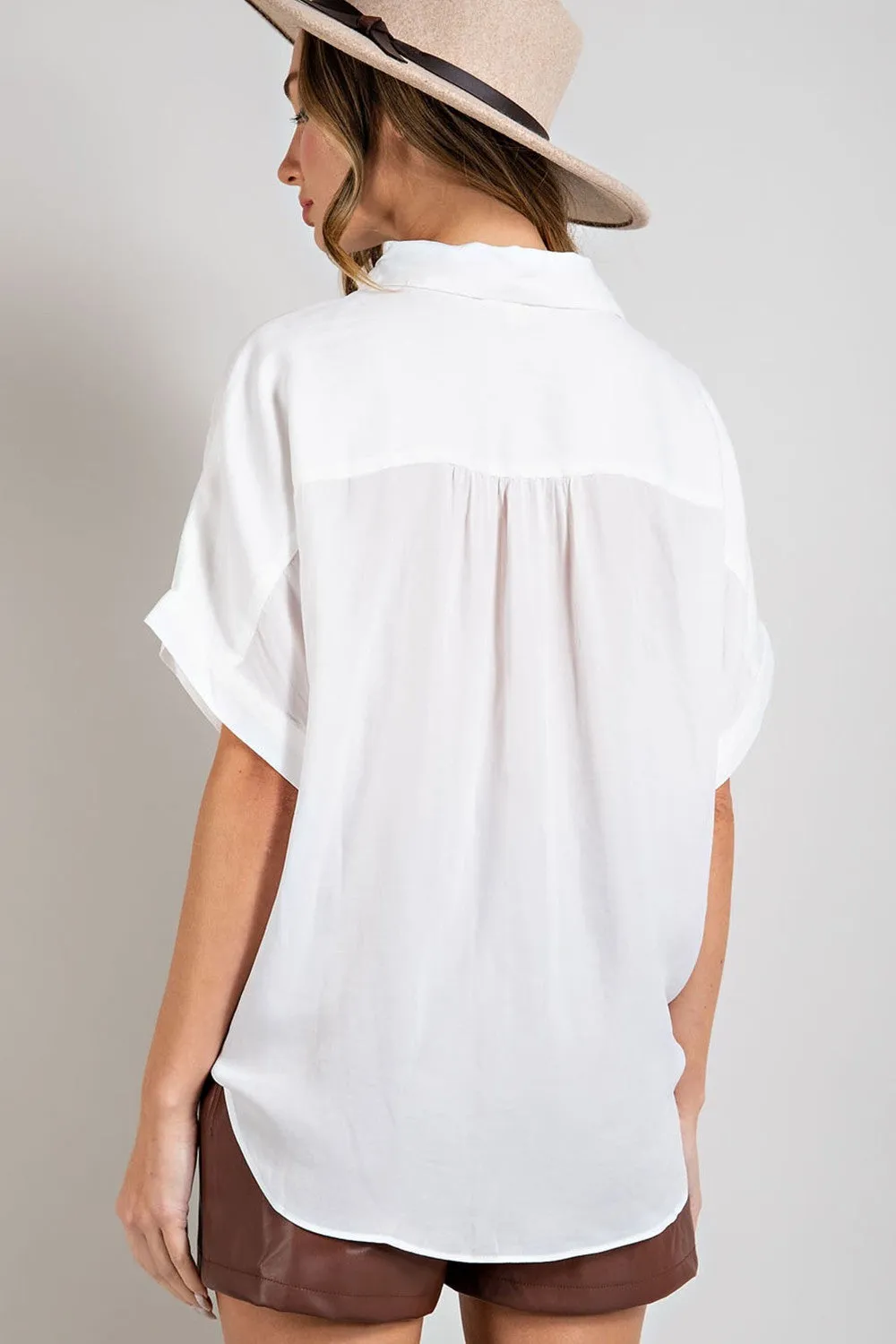 Lightweight Airy V-Neck Short Sleeve Blouse - Final Sale