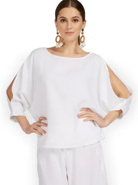 Linen-Blend Slit-Sleeve Top