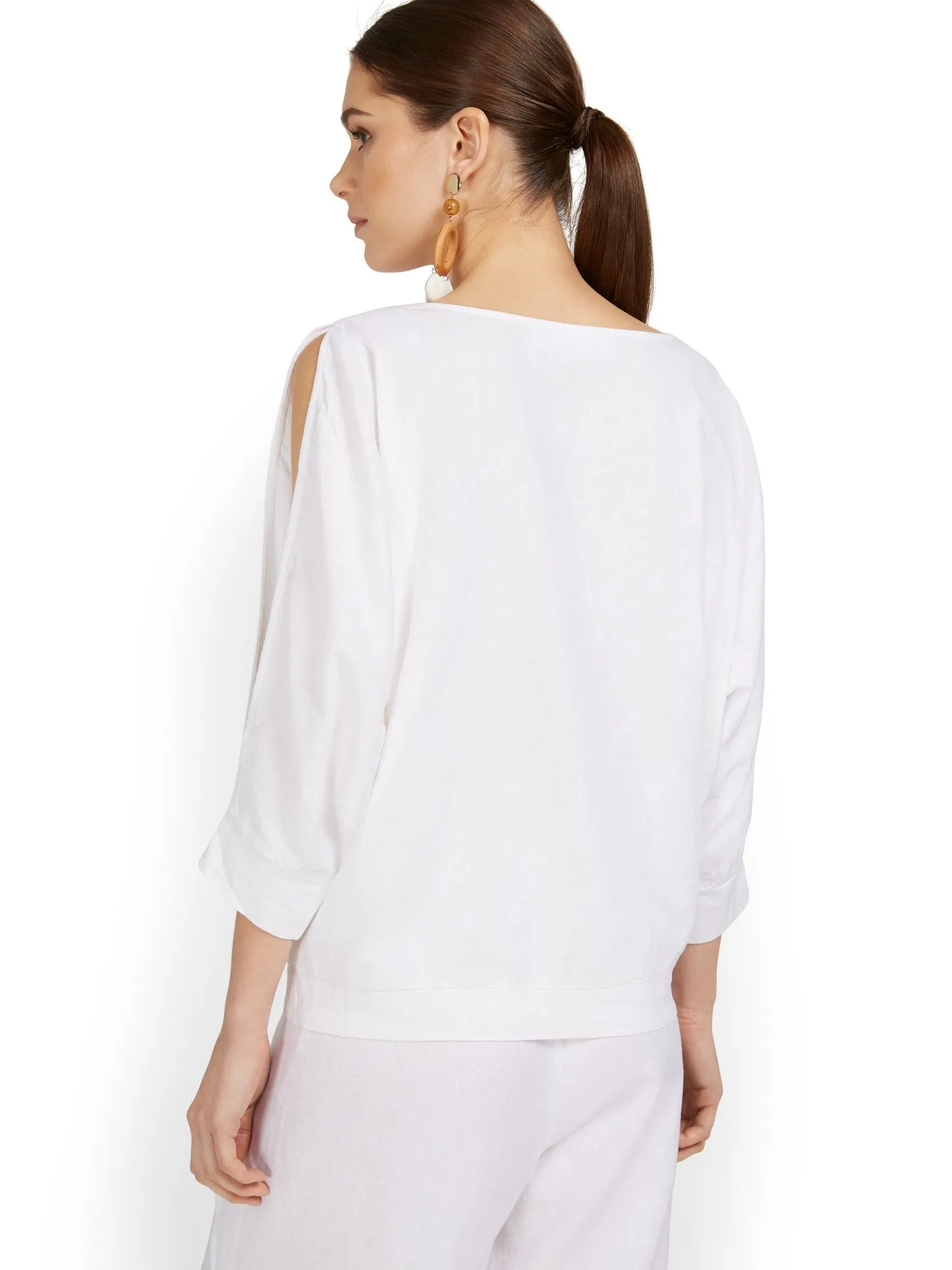 Linen-Blend Slit-Sleeve Top