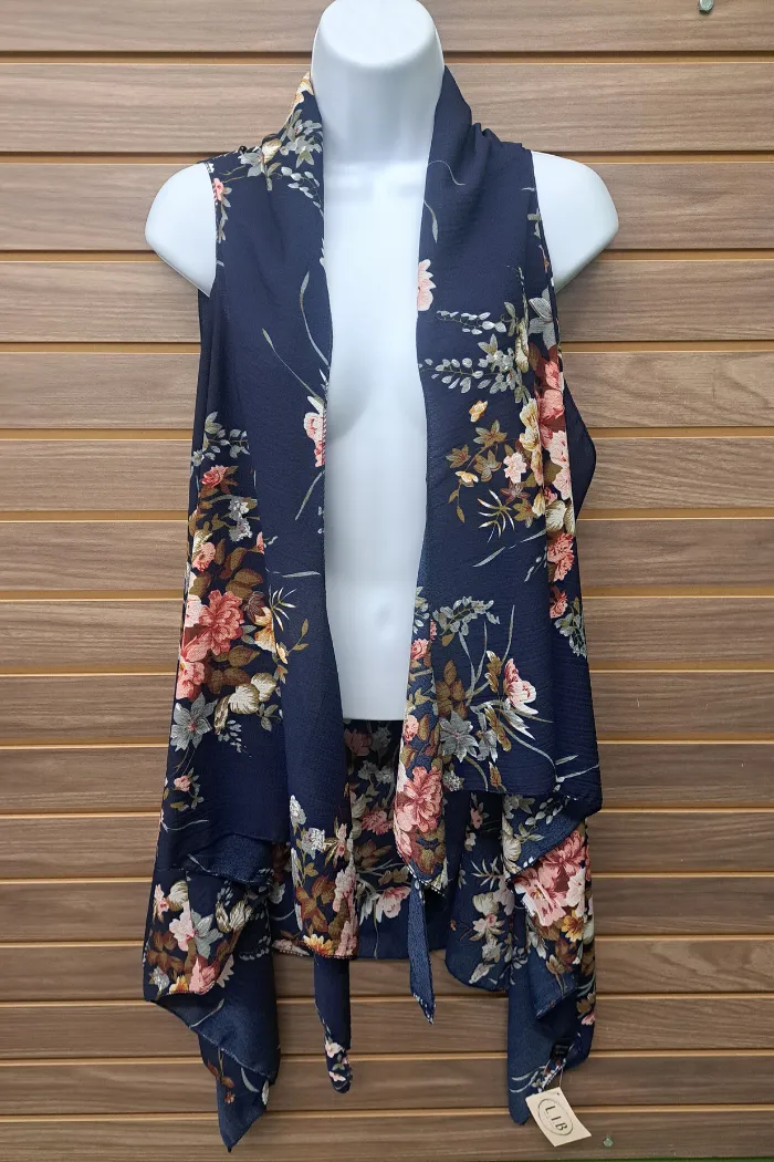 Long flowy floral open vest