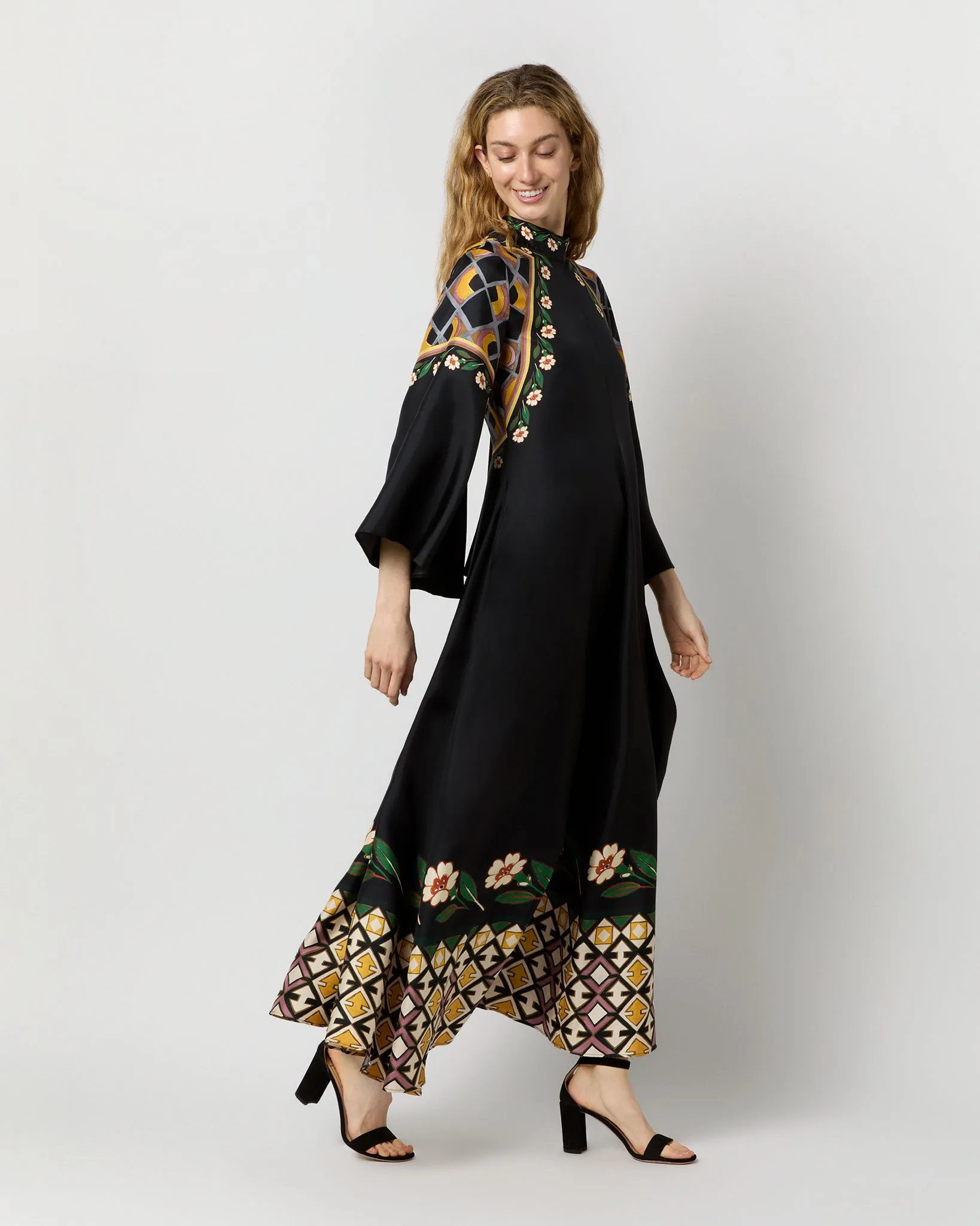 Magnifico Dress in Black Dazed Placée Silk Twill