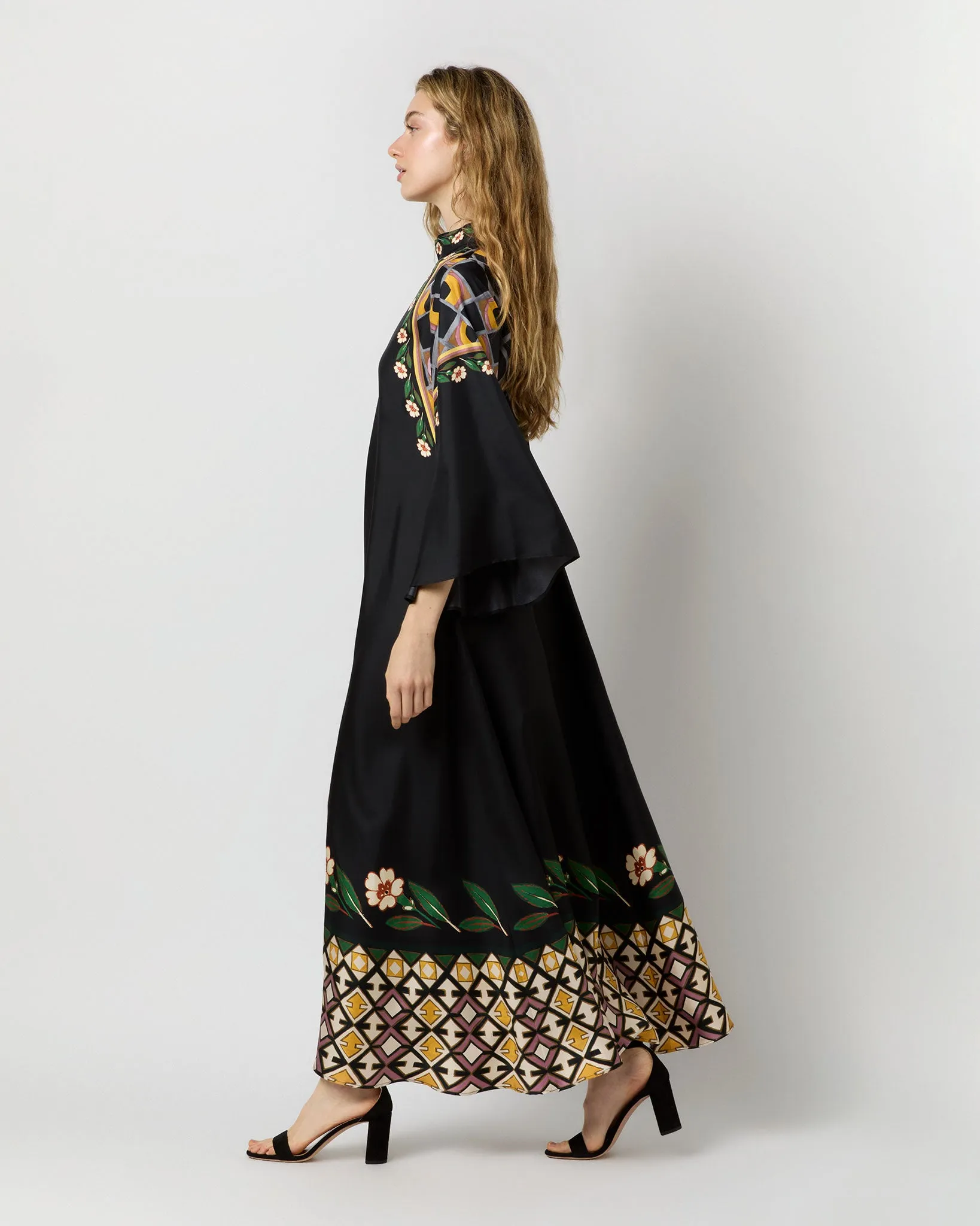 Magnifico Dress in Black Dazed Placée Silk Twill