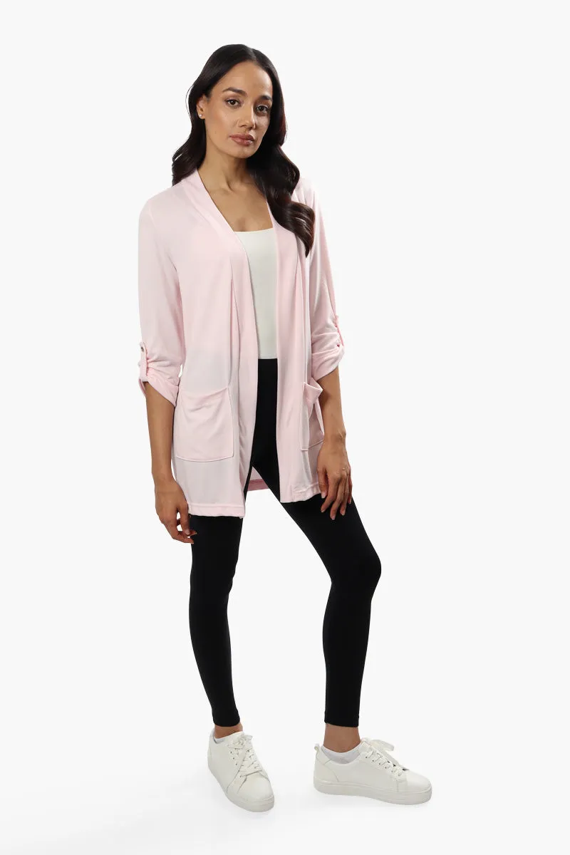 Majora Open Front Roll Up Sleeve Cardigan - Pink