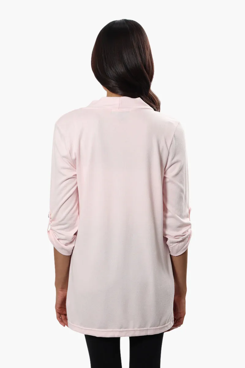 Majora Open Front Roll Up Sleeve Cardigan - Pink