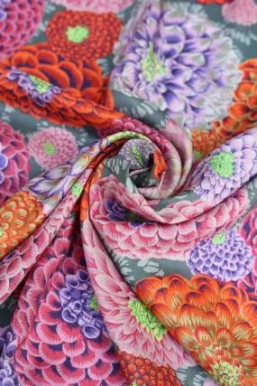 Multicolor Cheerful Floral Printed Silk Fabric