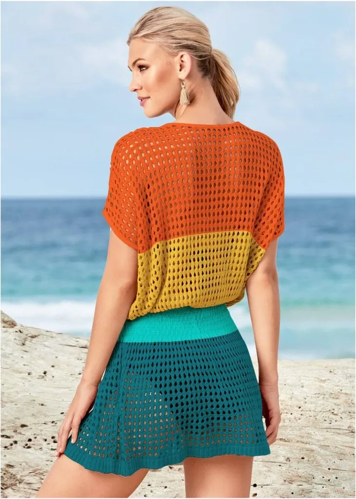 Multicolor Women's Crochet Top Beach Cover Up