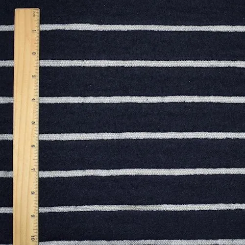 Navy Wool Blend Semi-Opaque Striped Pile Mesh Fabric