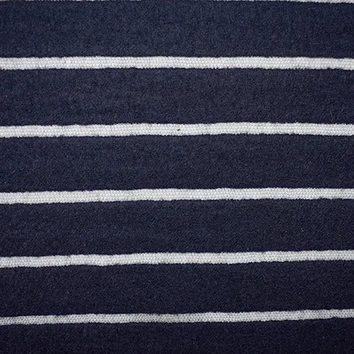 Navy Wool Blend Semi-Opaque Striped Pile Mesh Fabric