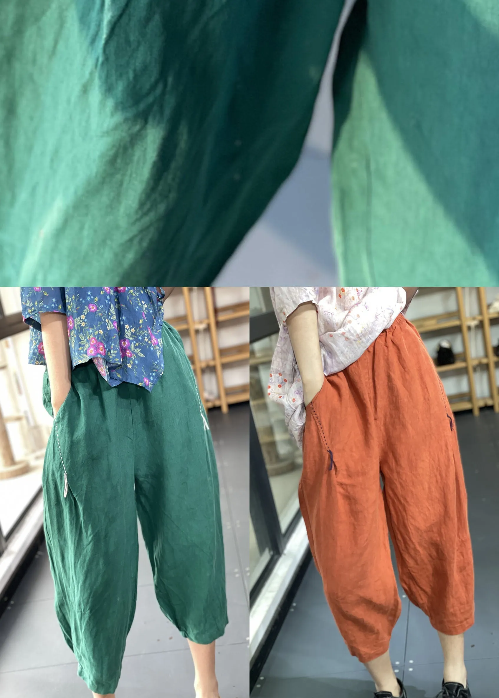 Organic Green Pockets Loose Harem Fall Pants