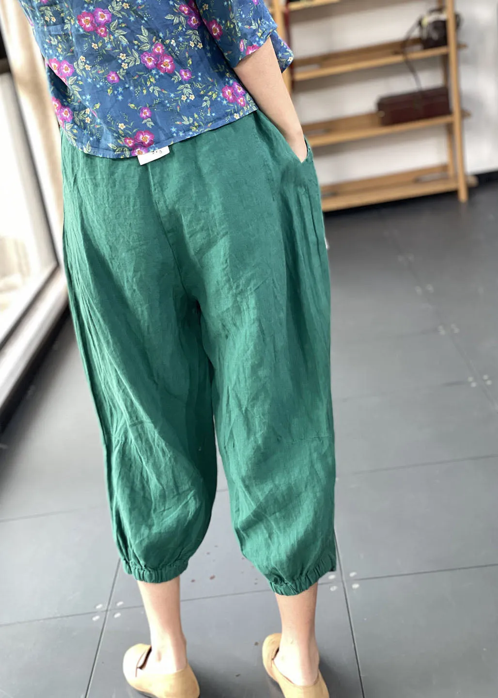 Organic Green Pockets Loose Harem Fall Pants