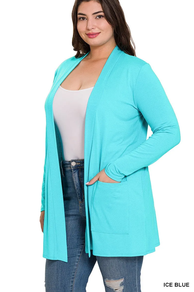 #P921 Regular Stylish Pocket Open Cardigan