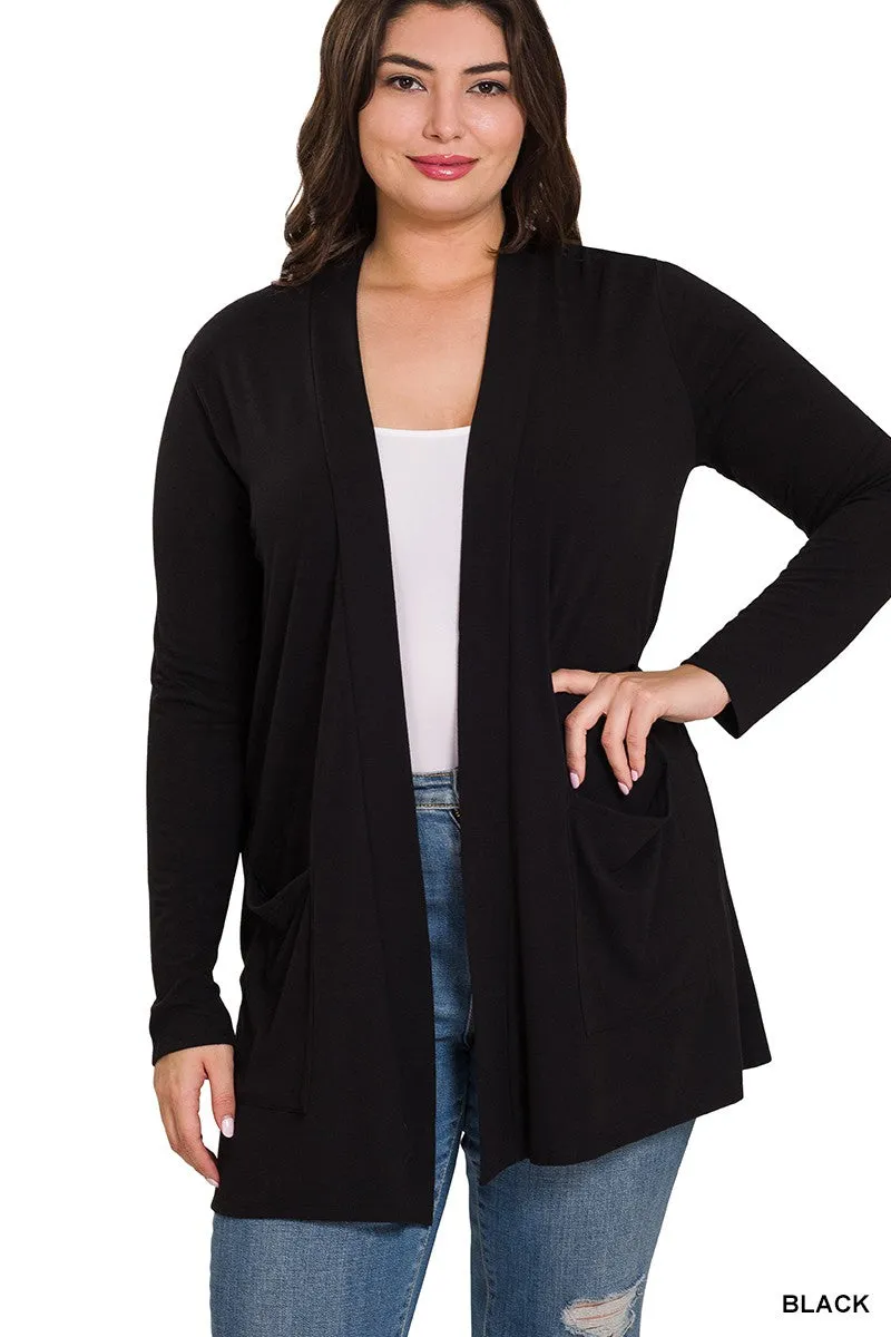 #P921 Regular Stylish Pocket Open Cardigan