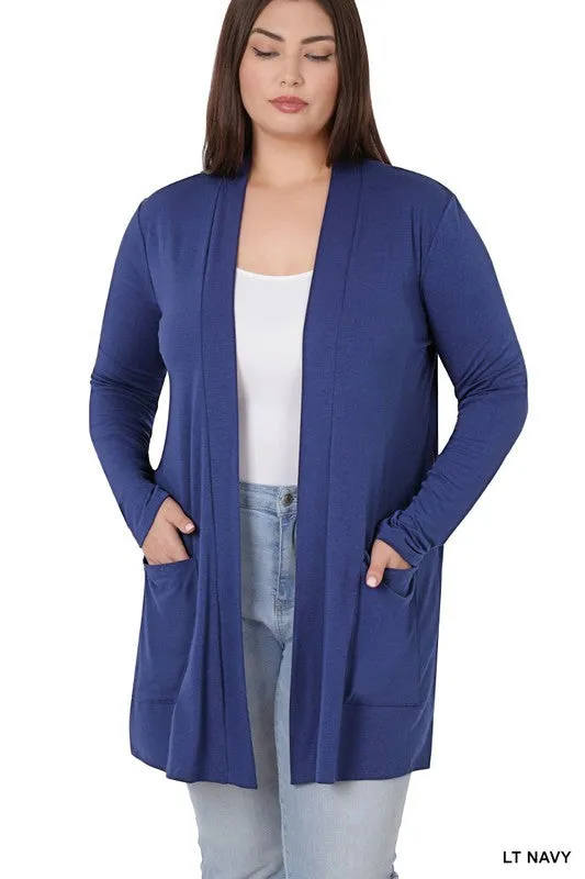 #P921 Regular Stylish Pocket Open Cardigan