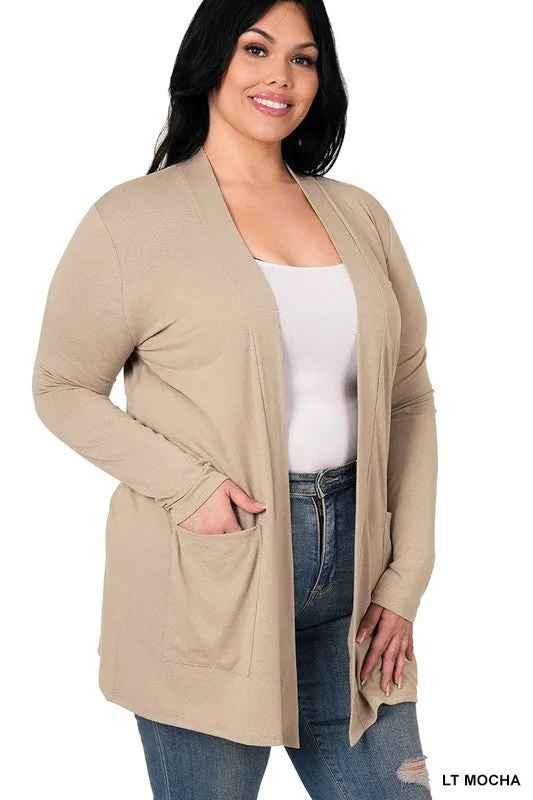 #P921 Regular Stylish Pocket Open Cardigan