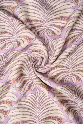 Pastel Mauve Color Leafy Pattern Printed Natural Muslin Silk Fabric