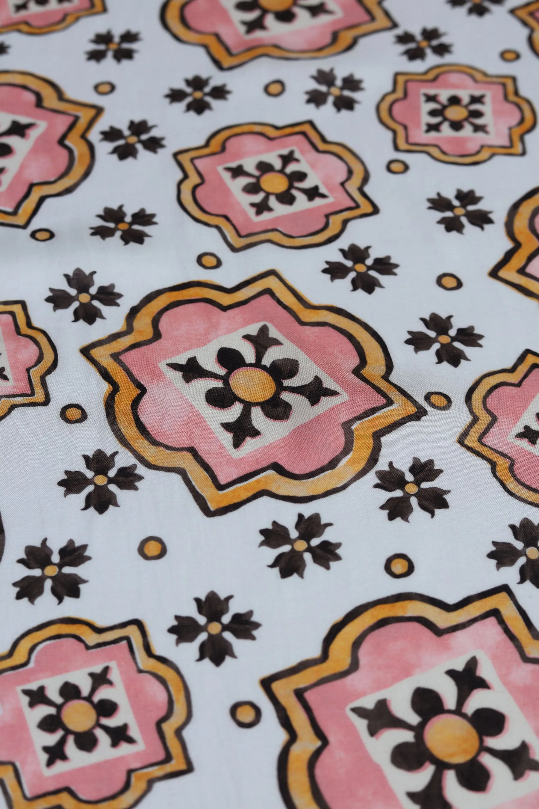 Pastel Off-White Traditional Printed Gaji Silk Fabric