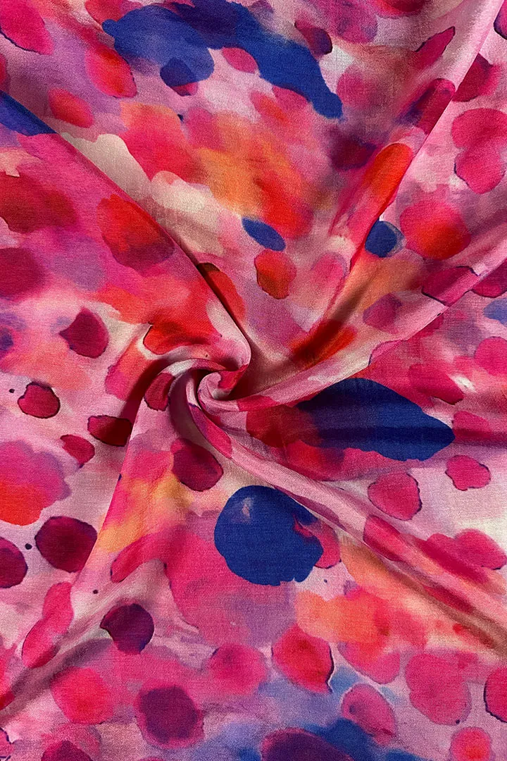 Pink Abstract Printed Art Silk Fabric