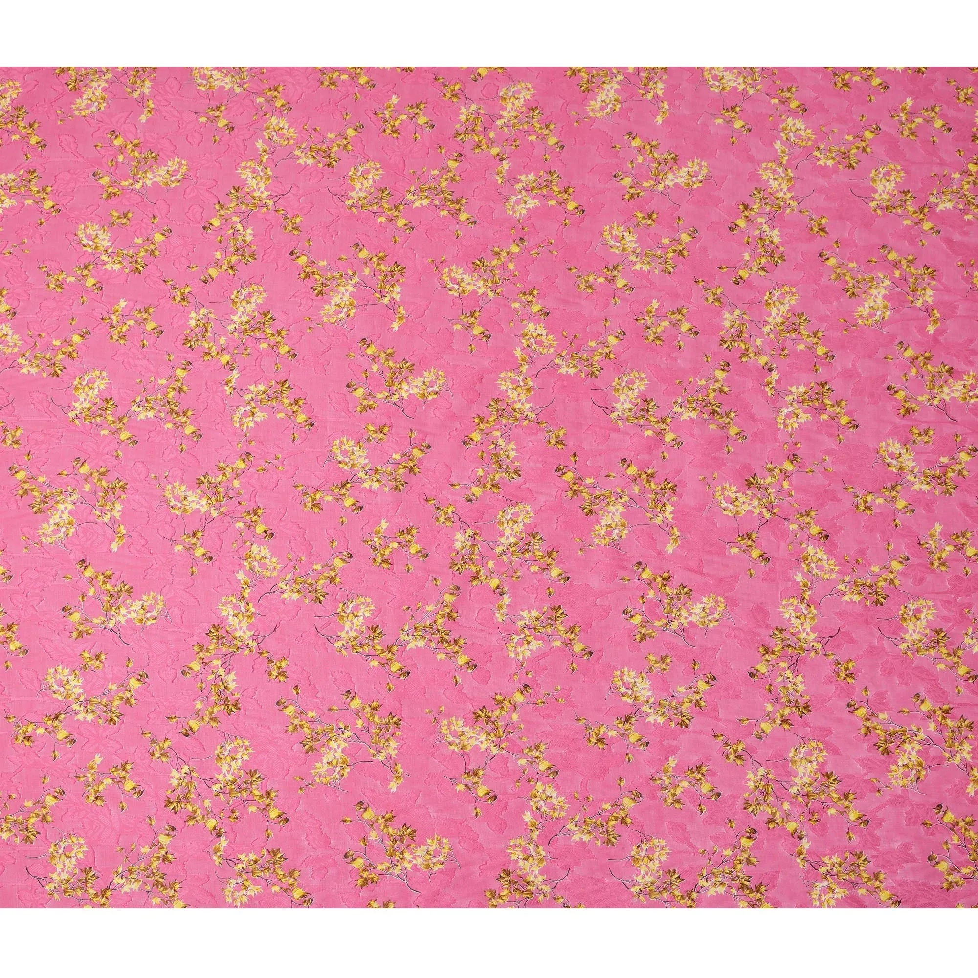 Pink Japanese Cotton Voile Fabric, Yellow & Green Leaf Print, 110 cm Width-D20914