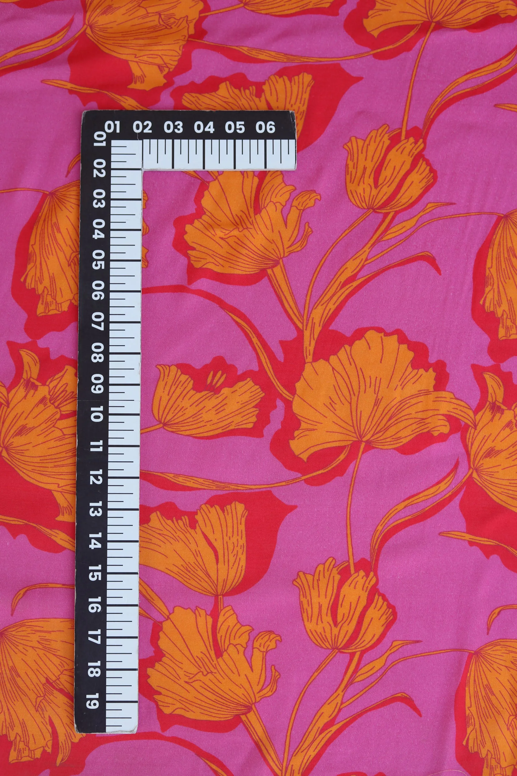 Pink Orange Floral Pattern Printed Natural Muslin Silk Fabric