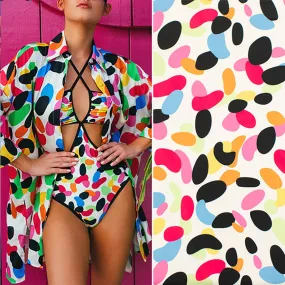 Premium Digital Printed Swimwear Lycra Design-2 Multicolour Candy Spots on White