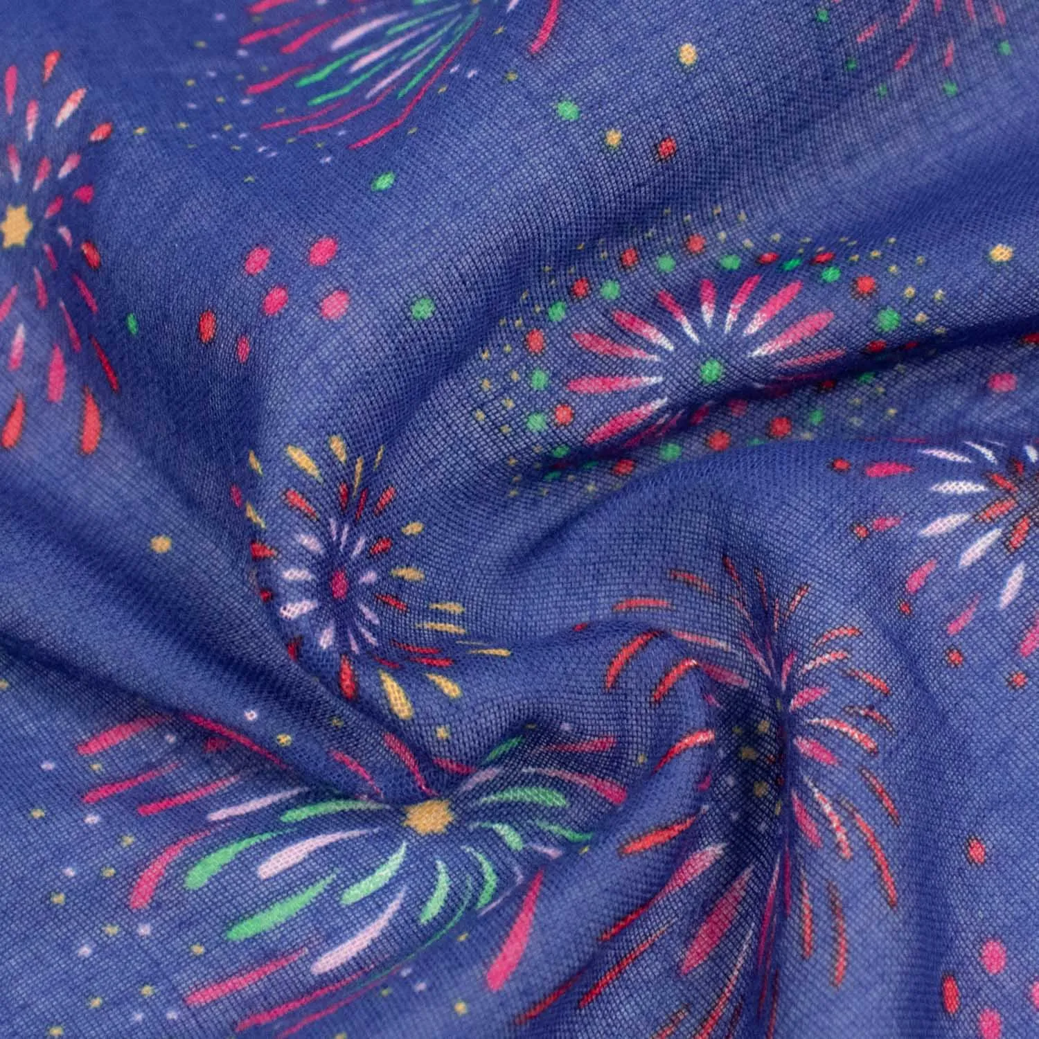 Printed Cotton Voile Design-29 Multi Colour Fire Work on Dark Royal