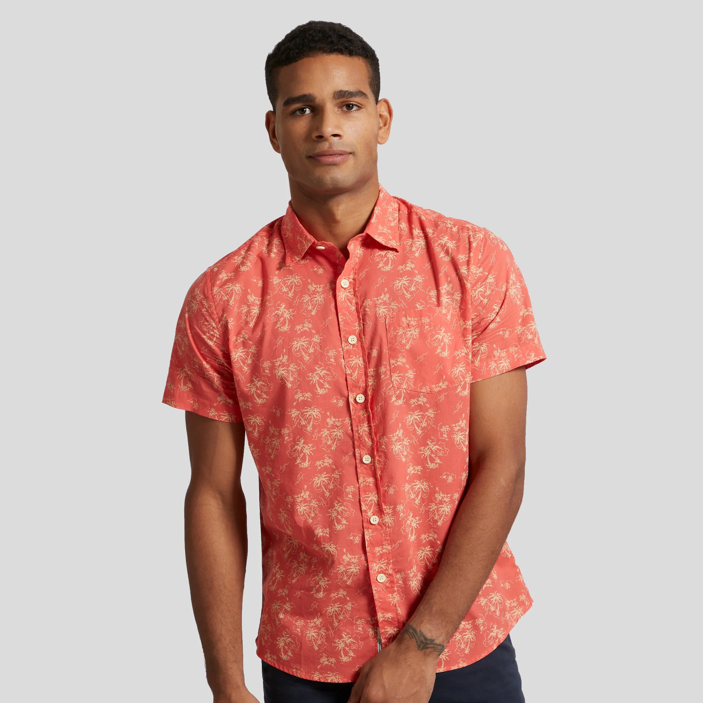 Printed Lightweight Poplin Shirt - Arabesque Leaf Print