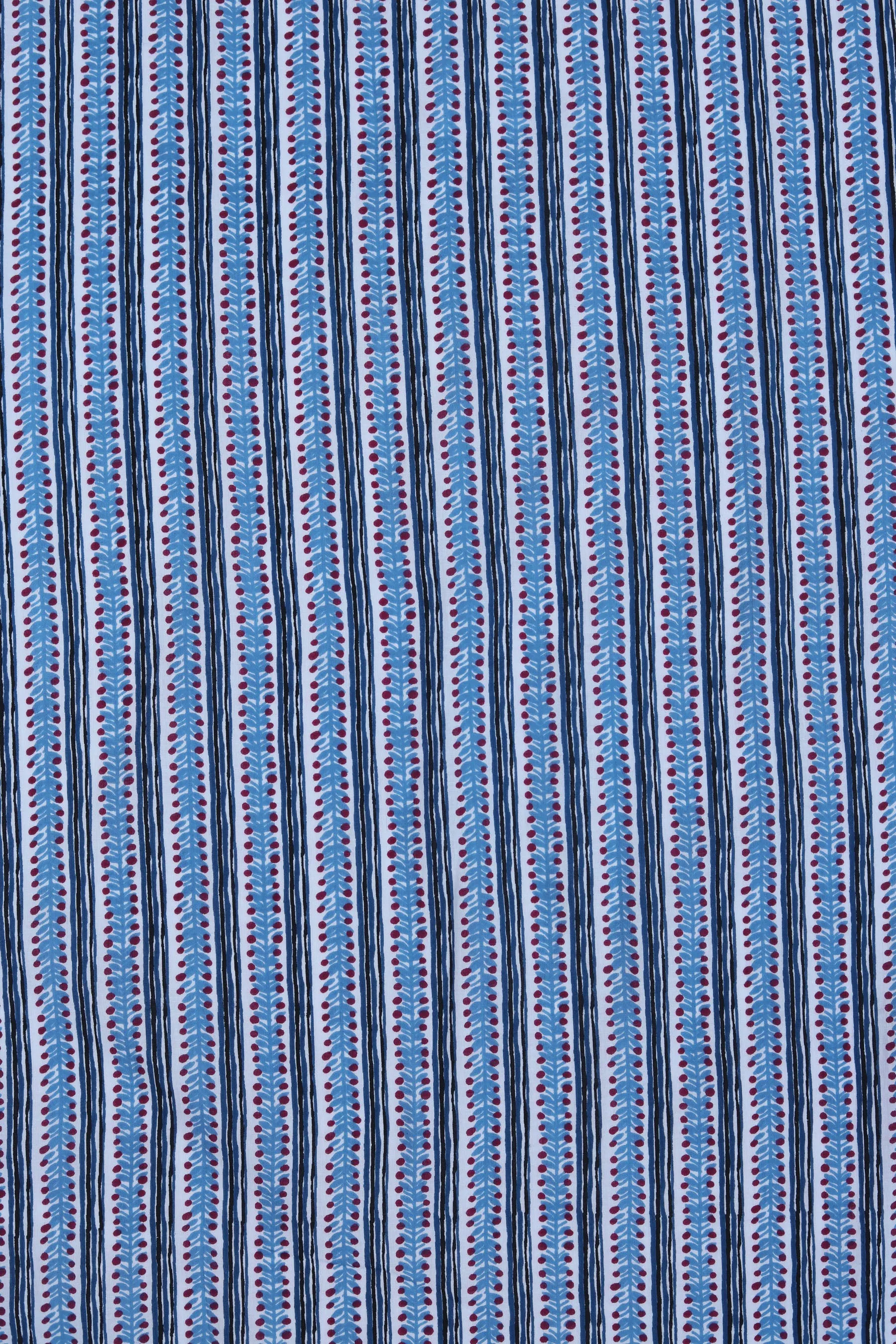 Pure Cotton Blue Hand Block Stripe Pattern Printed Fabric