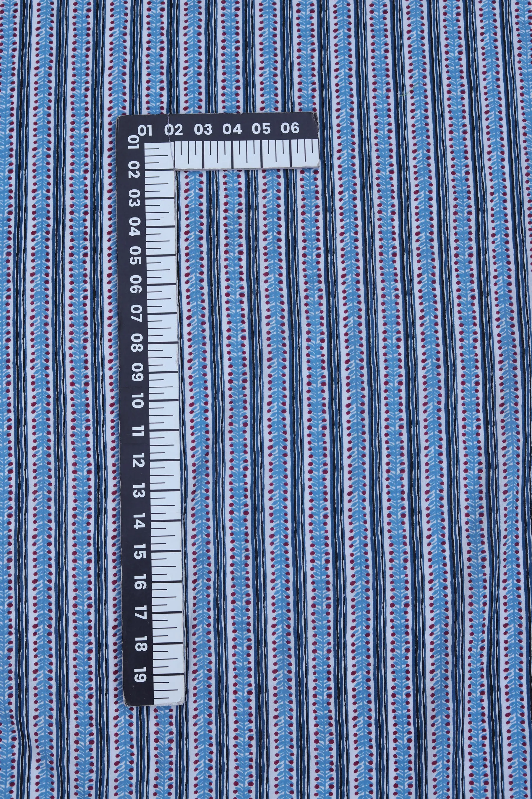 Pure Cotton Blue Hand Block Stripe Pattern Printed Fabric