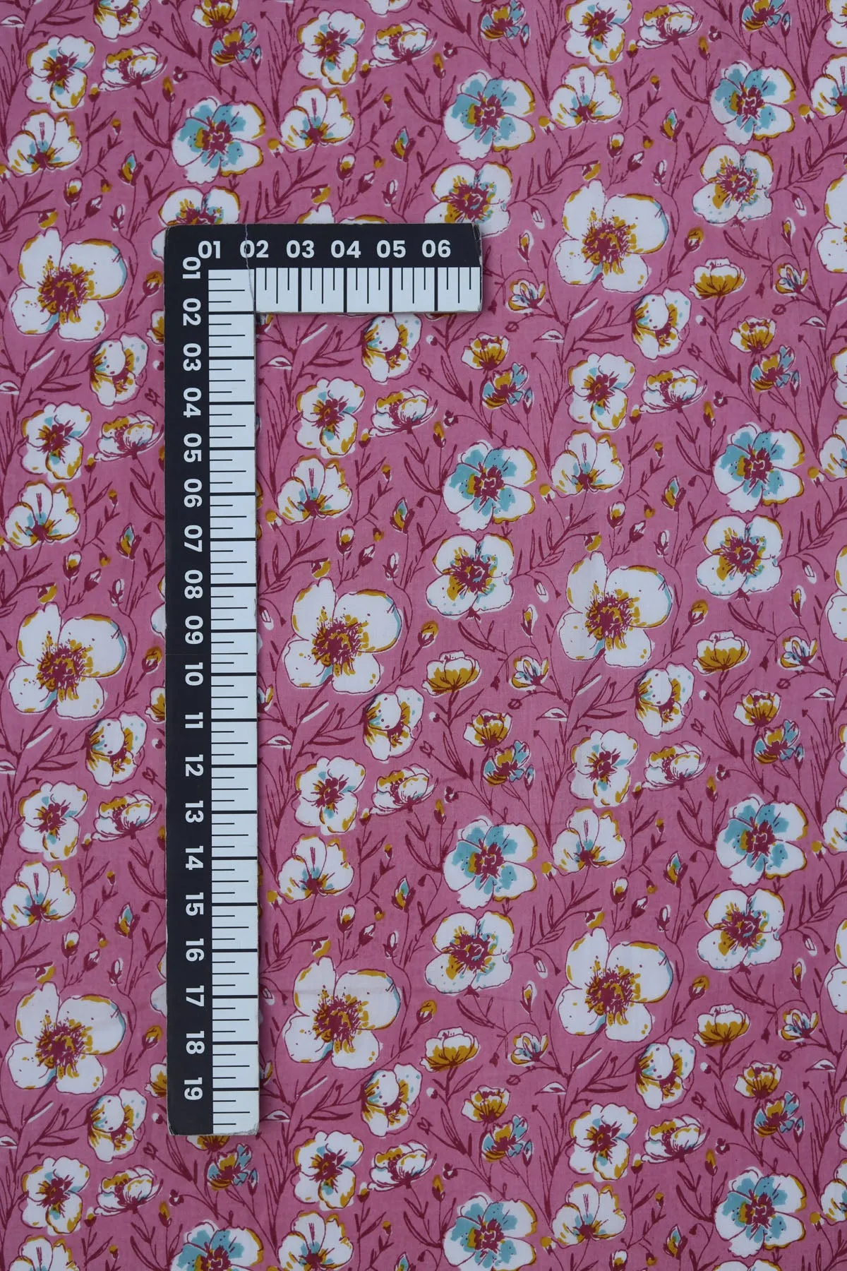 Pure Cotton Light Pink Floral Hand Block Printed Fabric